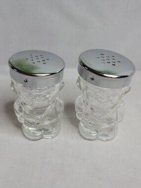 Vintage Navy Sailor Boys Glass Metal Lid Salt & Pepper Shakers